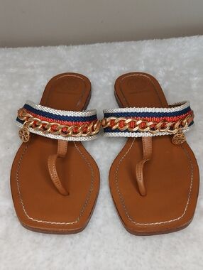 Tory Burch Mini Benton Chain Band Thong Sandals Size 7.5